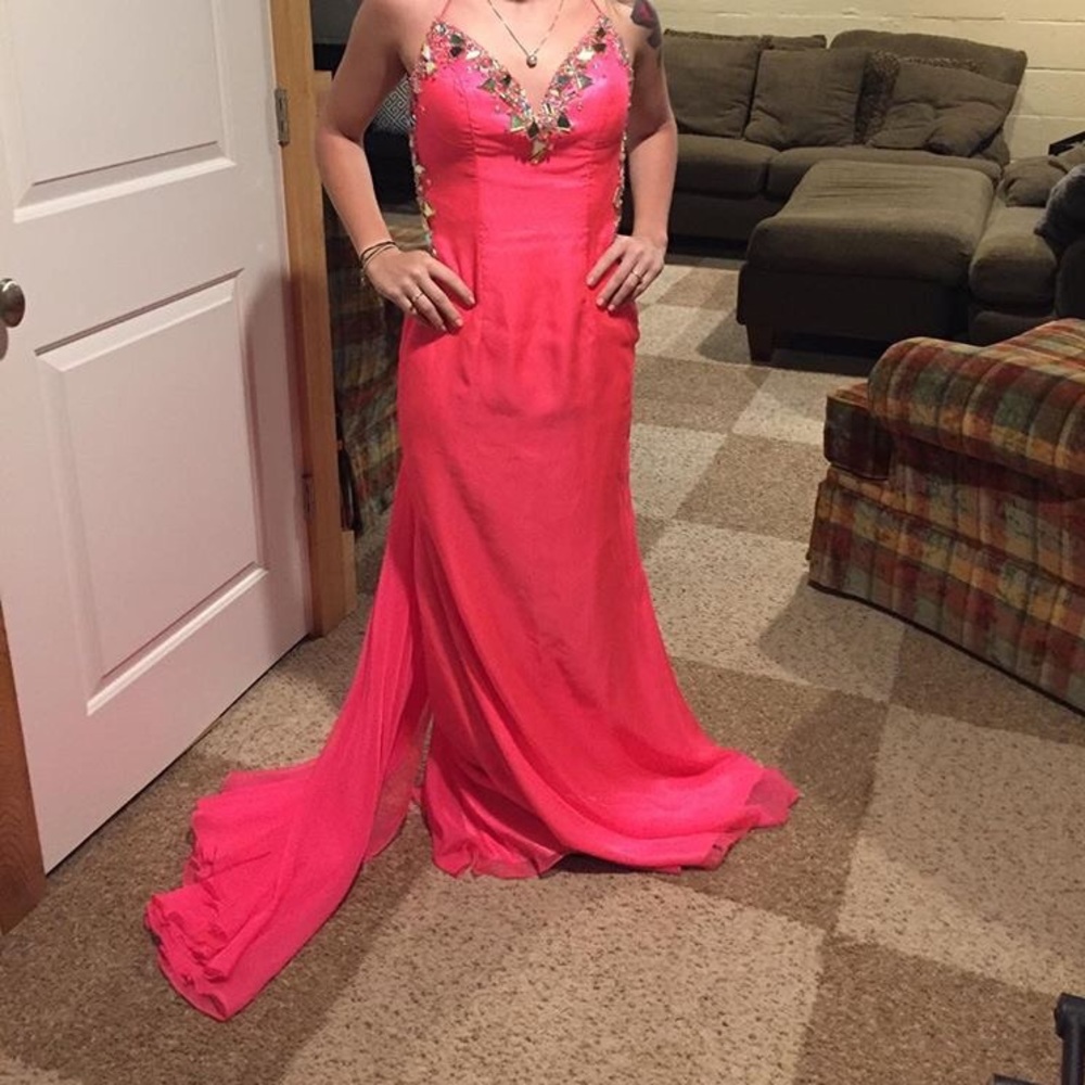 Pink beaded prom dress
